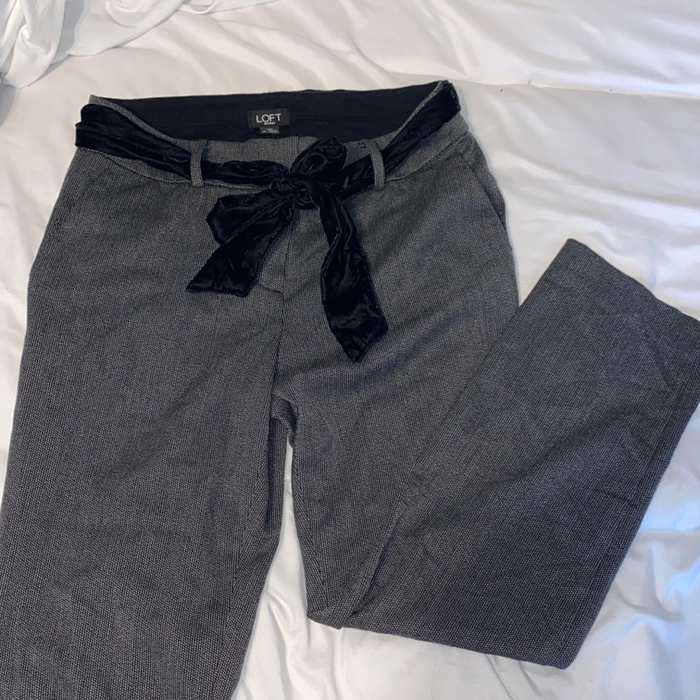Loft grey work pants with black velvet belt l. Size 2P